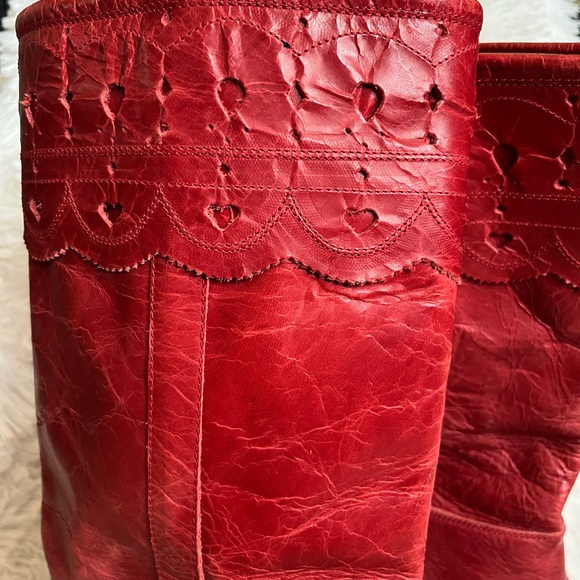 Charlie 1 Horse Mid Calf Distressed Red Western Leather Zip Boots Womens Sz 9.5B - Picture 2 of 14